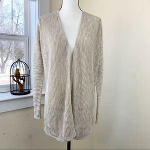 Tahari Open Front Ribbed Cardigan in Beige